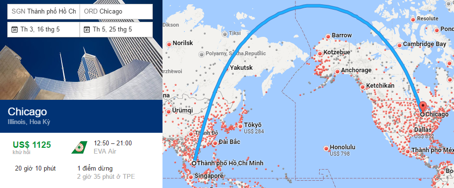 Tham khảo hành trình bay từ TP HCM đến Chicago