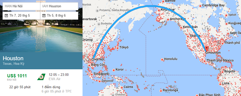 Tham khảo hành trình bay từ Hà Nội đi Houston