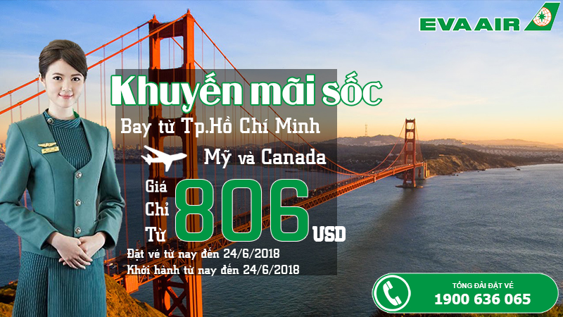 EVA Air khuyến mãi vé khứ hồi chỉ từ 806 USD